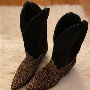 Leopard/black suede cowboy boots